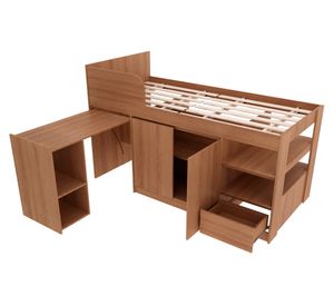 Cama multifuncional 1 plaza + escritorio almendra