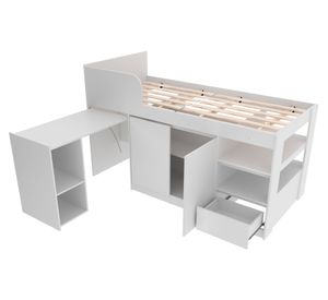 Cama multifuncional 1 plaza + escritorio blanco