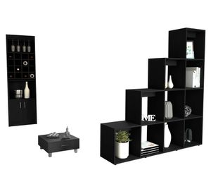 Mesa centro + bar + biblioteca escalera Beijing wengue