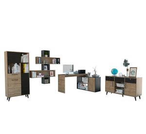 Escritorio 1L + biblioteca + armario + wall 2B Bilbao miel/wengue