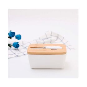 Mantequillera cerámica con tapa bambú