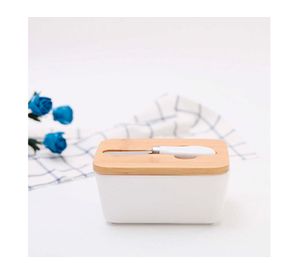 Mantequillera cerámica con tapa bambú