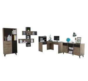 Escritorio 2L + biblioteca + armario + wall 2B Bilbao miel/wengue