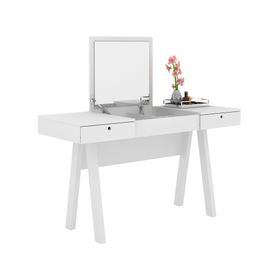 Tocador y escritorio con espejo 2 cajones PE blanco