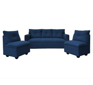 Juego de living 5 cuerpos Mateo chenille PP azul