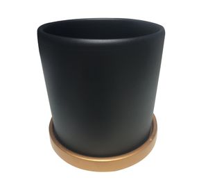 Macetero cilindro grafito con plato dorado S 13x13 cm