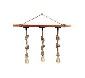 Lámpara colgar E27 3L con cáñamo