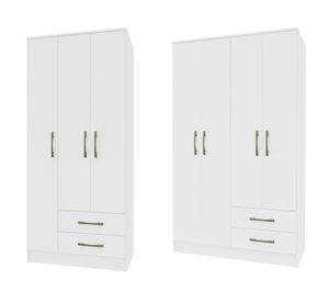 Combo clóset 3 puertas 2 cajones + clóset 4 puertas 2 cajones Pequim light blanco