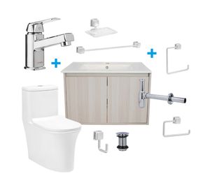 Mueble vanitorio albayalde + Pack baño cromo