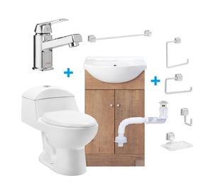 Pack Mueble vanitorio café 80x50x42 cm + juego baño Classic