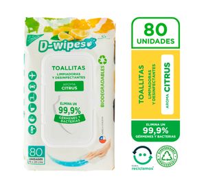 Toallas húmedas desinfectantes Multiusos cítrico 80 un
