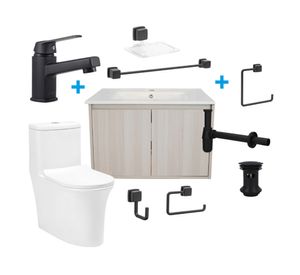 Mueble vanitorio albayalde + Pack baño Black