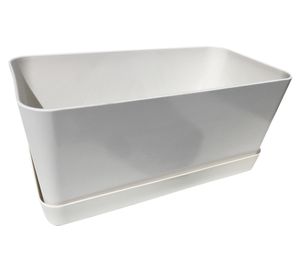 Jardinera con plato biobamboo blanco 16x34x15 cm