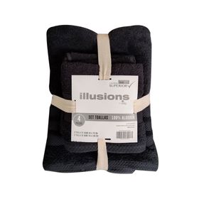 Set 2 toallas mano 45x70 cm + 2 toallas baño 70x130 cm negro