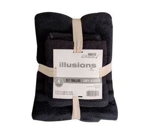 Set 2 toallas mano 45x70 cm + 2 toallas baño 70x130 cm negro