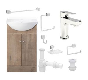 Pack baño mueble Marie lenga + grifería + accesorios + sifón + desagüe