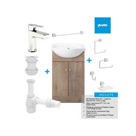 Pack baño mueble Marie lenga + grifería + accesorios + sifón + desagüe