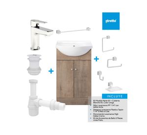 Pack baño mueble Marie lenga + grifería + accesorios + sifón + desagüe
