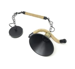 Lámpara colgar E27 1L Vintage cáñamo negro