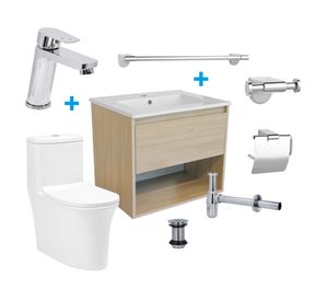 Mueble vanitorio acacia + Pack baño deluxe