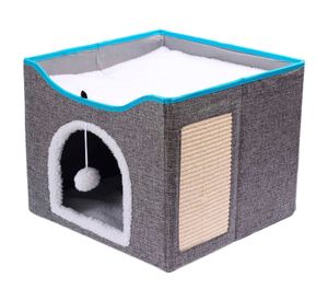 Cama y casa para gatos con rascador CDX836 34X41X40 cm gris