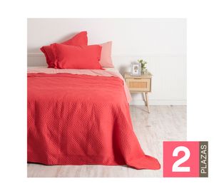 Quilt coral Liso + juego de sábanas 2 plazas