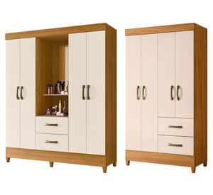 Combo 2 clóset 8 puertas 4 cajones Castro café