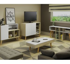 Mesa de centro con almacenamiento natural/blanco