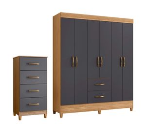 Combo clóset 6 puertas + cómoda Grap gris