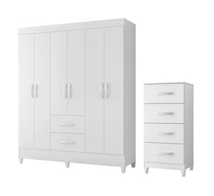 Combo clóset 6 puertas + cómoda 4 cajones Mobi blanco