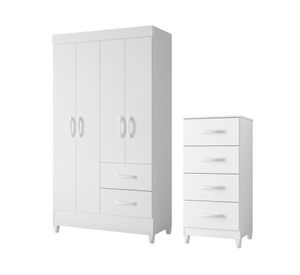 Combo clóset 4 puertas + cómoda 4 cajones Mobi blanco