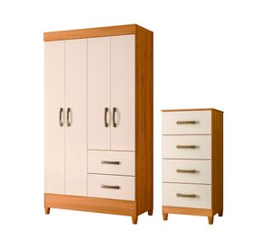 Combo clóset 4 puertas + cómoda 4 cajones Mobi beige/café