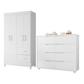 Combo clóset 4 puertas + cómoda 8 cajones Mobi blanco