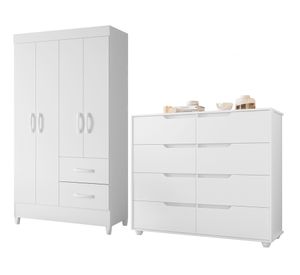 Combo clóset 4 puertas + cómoda 8 cajones Mobi blanco