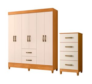 Combo clóset 6 puertas + cómoda 4 cajones Mobi beige/café