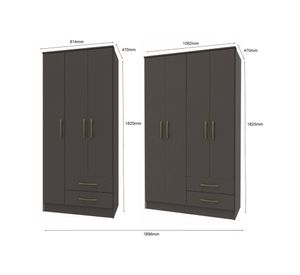 Combo clóset 3 puertas 2 cajones + clóset 4 puertas 2 cajones Pequim dark gris