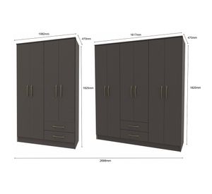 Combo clóset 4 puertas 2 cajones + clóset 6 puertas 2 cajones Pequim dark gris