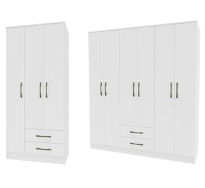Combo clóset 3 puertas 2 cajones + clóset 6 puertas 2 cajones Pequim light blanco