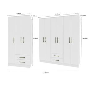 Combo clóset 3 puertas 2 cajones + clóset 6 puertas 2 cajones Pequim light blanco