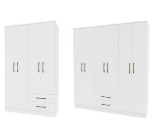 Combo clóset 4 puertas 2 cajones + clóset 6 puertas 2 cajones Pequim light blanco