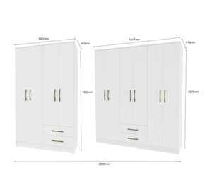 Combo clóset 4 puertas 2 cajones + clóset 6 puertas 2 cajones Pequim light blanco