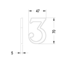Número 3 níquel satinado 7 cm Poli
