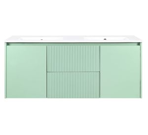 Mueble vanitorio Sophie sage green texturado + cubierta 121x46.5 cm