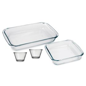 Set 2 asaderas + 2 flaneras de vidrio Clásica transparente