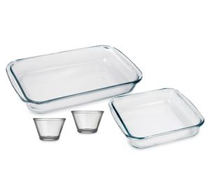 Set 2 asaderas + 2 flaneras de vidrio Clásica transparente