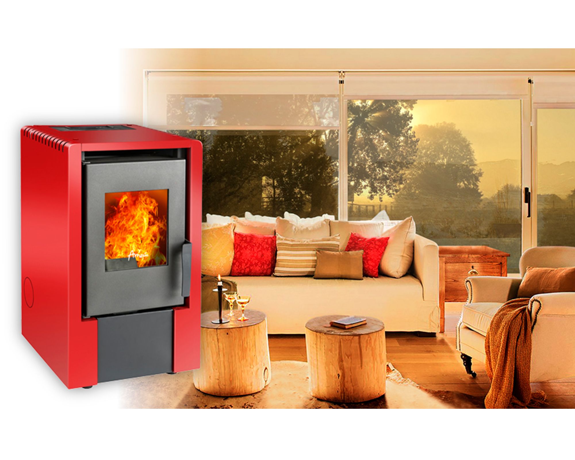 Estufa a Pellet Italy 6100 Roja 6000W