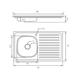 Lavaplatos empotrado izquierda 80 cm plateado Briggs