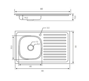 Lavaplatos empotrado izquierda 80 cm plateado Briggs