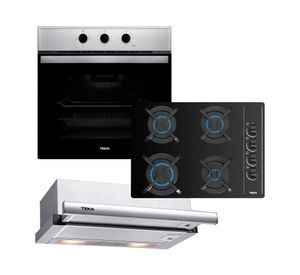 Kit empotrable horno HBB 535 67 lt + encimera 4 quemadores GBC 64003 BUT + campana TL 6310 negro/gris