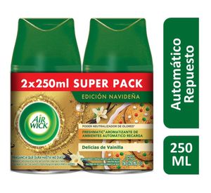 Pack 2 Recarga desodorante ambiental Air Wick Vainilla Navidad Freshmatic 500 ml